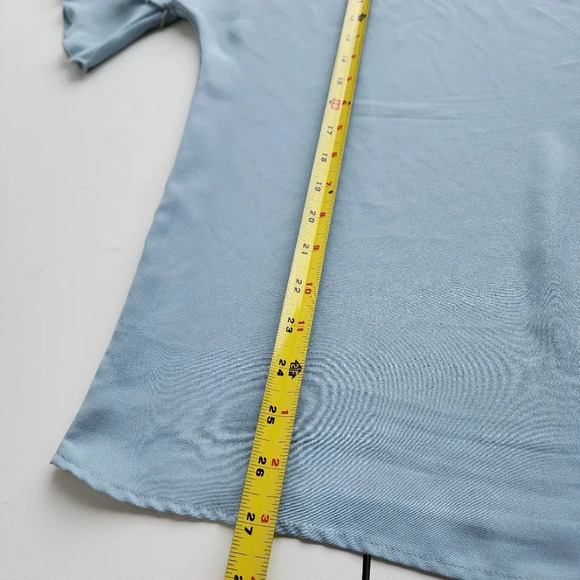 Les Amis Womens Pullover Blouse Aqua Blue Flutter Ruffle Short Sleeve Sz L - Picture 7 of 10
